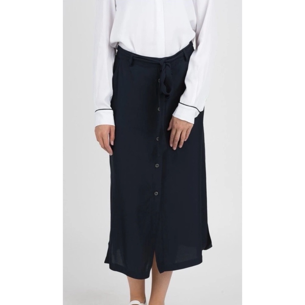 Tommy Hilfiger Ranu Tie-Waist Button Front Midi Skirt Navy